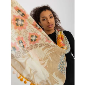 Beige and yellow women's scarf with print