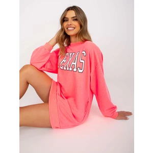 Fluo pink sweatshirt with print and pockets