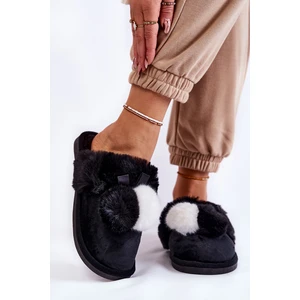 Lady's slippers with pompom and fur Black Sahira