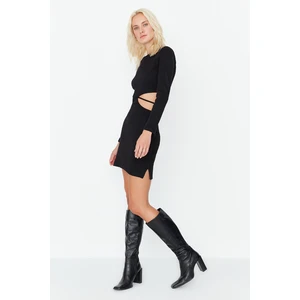 Trendyol Black Waist Decollete Ribbed Knitted Dress