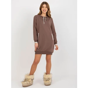 Women's sweatshirt dress with pockets - brown