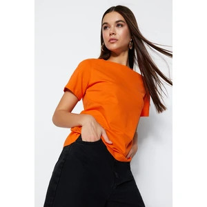 Trendyol Orange 100% Cotton Basic Crew Neck Knitted T-Shirt