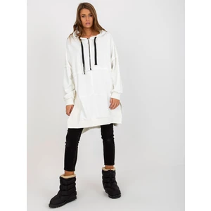 Ecru oversized long hoodie with zipper on top