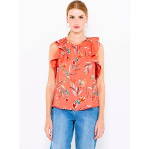 Orange Flowered Top with Ruffles CAMAIEU - Women