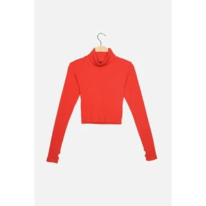 Trendyol Red Turtleneck Prążkowana Bluzka Dzianinowy