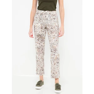 White Patterned Linen Shortened Trousers CAMAIEU - Women