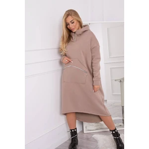 Insulated dress with a hood dark beige