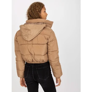 Short winter jacket Iseline camel with hood