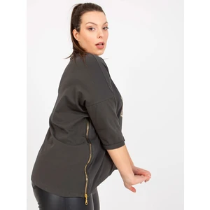 Khaki dámská halenka plus size velikosti s 3/4 rukávem