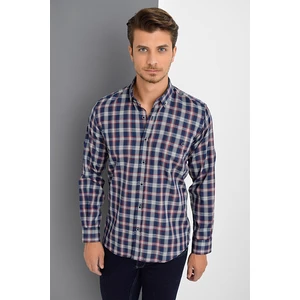 G672 DEWBERRY MEN's SHIRT-LACİVERT- BURGUNDY