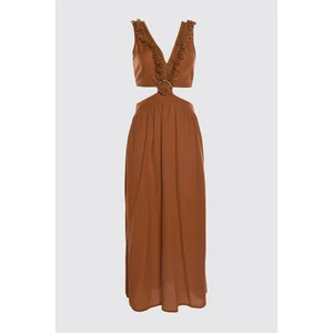 Trendyol Cinnamon Buckle and Tassel Detailed Viscose Beach Dress