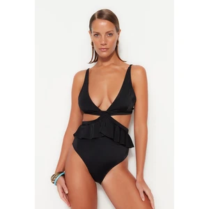 Trendyol Black V-Neck Alternative Wear Regular Leg Swimsuit