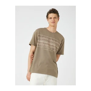 Koton Basic T-Shirt. Crew Neck Ethnic Printed Short Sleeved.