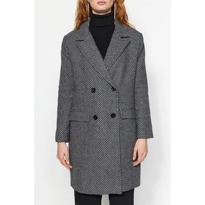 Trendyol Black Oversize Wide-Cut Herringbone Pattern Long Cachet Coat