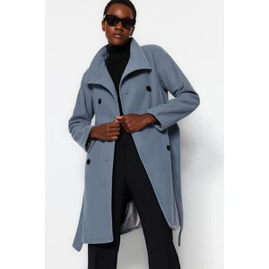 Trendyol Gray Belted Long Stamped Coat