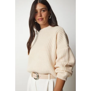 Happiness İstanbul Women's Cream Balloon Sleeves Basic Knitwear Sweater