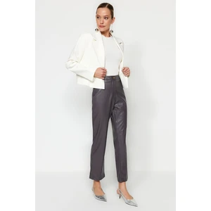 Trendyol Anthracite Straight Weave Faux Leather Trousers