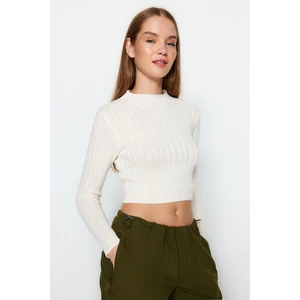 Trendyol Ecru Crop Basic Knitwear Sweater