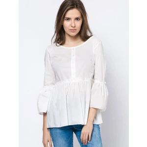 Blouse with frill and lace-up neckline white