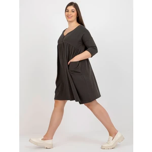 Khaki basic sweatshirt dress plus sizes with pockets