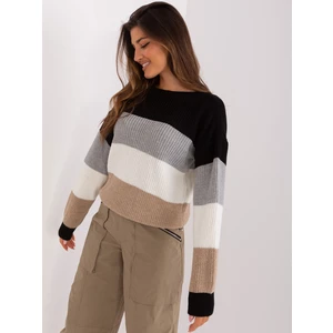 Black and ecru women's oversize striped sweater