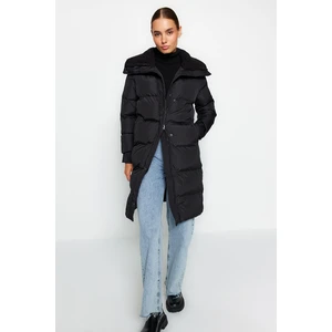 Trendyol Black Oversize Ribbed Collar Detail, Water-repellent Long Inflatable Coat