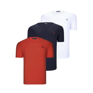 TRIPLE SET T8568 DEWBERRY V-NECK MEN'S T-SHIRT-DARK NAVY-SNOW WHITE-LIGHT TILE