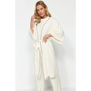 Trendyol Beige 2-Piece Viscose Tie Dressing Gown-Pajama Bottom Woven Pajamas Set