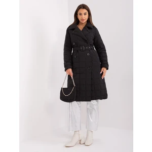 Black Long Winter Jacket With Belt