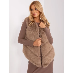 Dark beige fur vest with pockets