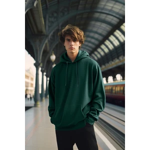 Trendyol Green Oversize/Wide Cut Basic Hooded Sweatshirt with Fleece Inside