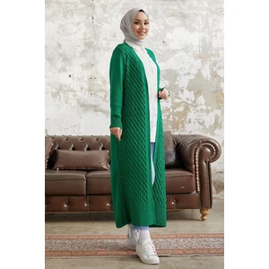 InStyle Knit Pattern Knit Long Cardigan - Green