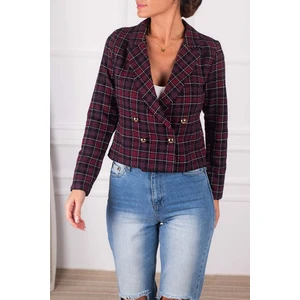 armonika Women's Plum Double Breasted Collar Tweed Crop Jacket