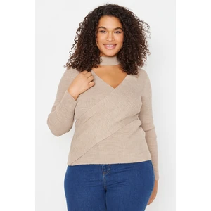 Trendyol Curve Plus Size Sweater - Brown - Slim fit