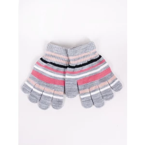 Yoclub Kids's Girls' Five-Finger Striped Gloves RED-0118G-AA50-005