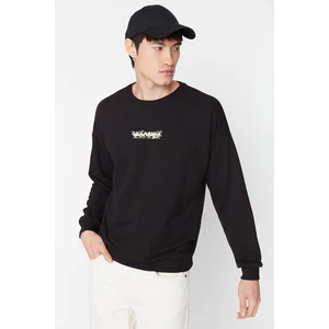 Trendyol Black Men's Oversize Fit Crewneck Printed Cotton Sweatshirt