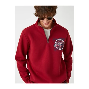 Koton College Sweatshirt with Raspberries, Stand-Up Collar, Zipper Detail.