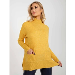 Yellow long oversize sweater with pockets