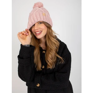 Light pink lady's winter beanie with pompom