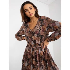 Brown viscose midi dress with prints FRESH MADE