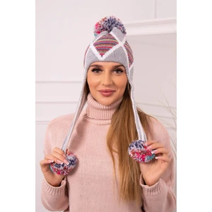 Women's long ear cap Eunika K322 grey+red