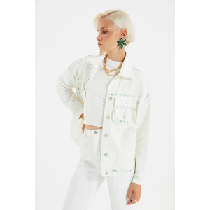 Trendyol White Tie Dye Wash Detailed Denim Jacket