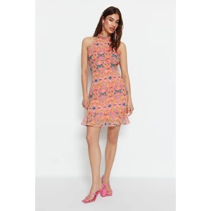 Trendyol Pink Stand-Up Collar Printed Dress
