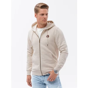 Ombre Unbuttoned men's HOODIE sweatshirt in pleasant knit fabric - cream melange