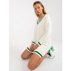 White minidress, knitted with neckline in V RUE PARIS