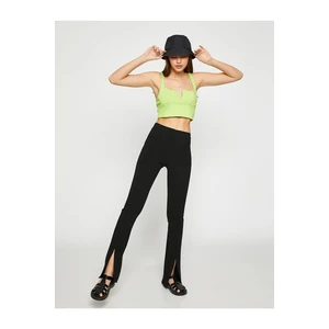 Koton Wide Leg Pants with Ribbed Slit Detail High Waist.