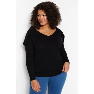 Trendyol Curve Black Carmen Collar Corduroy Slim Knitwear Blouse