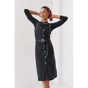 Black denim dress with adjustable straps