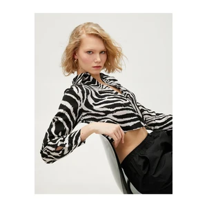 Koton Zebra Print Satin Crop Shirt Long Sleeved