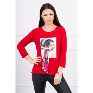 Blouse with graphics and colorful bow 3D red